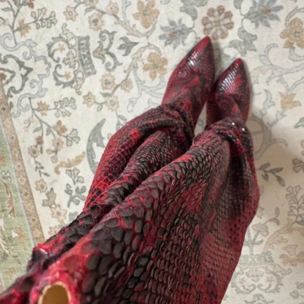 Jessica Simpson Red Snakeskin Over The Knee Slouch Stiletto Boots 7.5M 38